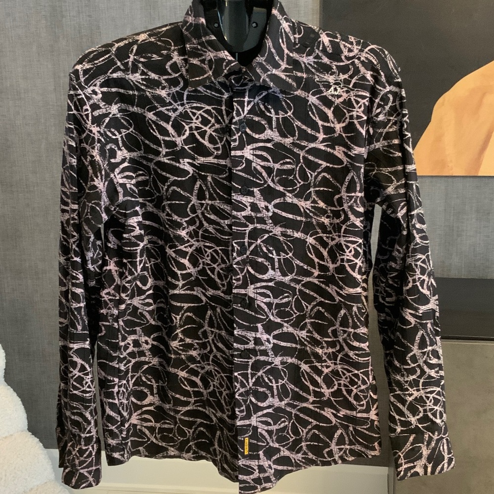 Armani Jeans Black and Pink Patterned Shirt